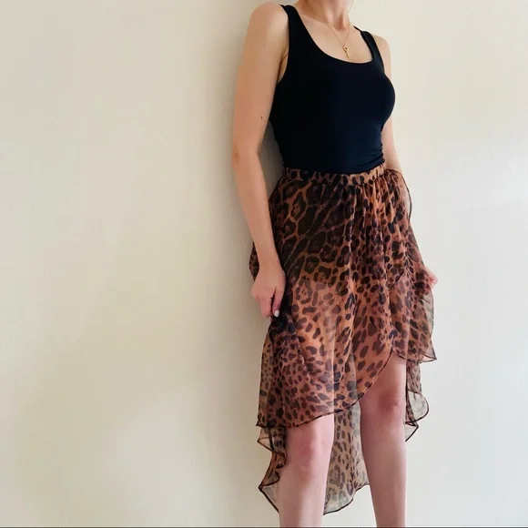 San joy leopard print asymmetrical high low mini skirt - Picture 2 of 10